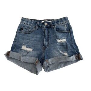 Kancan Los Angeles Rolled Hem Distressed Denim Women's 26 Jean Shorts Pockets